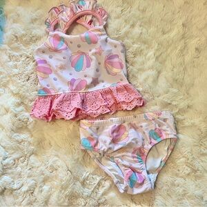 Caden Lane Toddle Girls Pink Ruffle Tankini Swimsuit